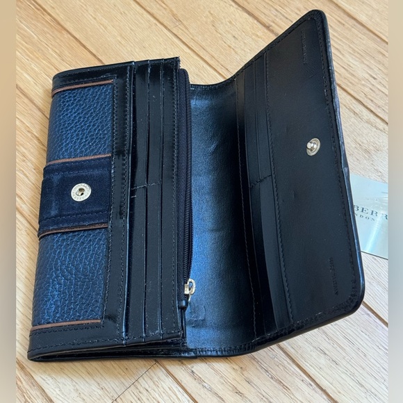 Burberry Prosum  bronze Metallic Navy Suade Leather Luxury Wallet Rare Vintage - Picture 6 of 16